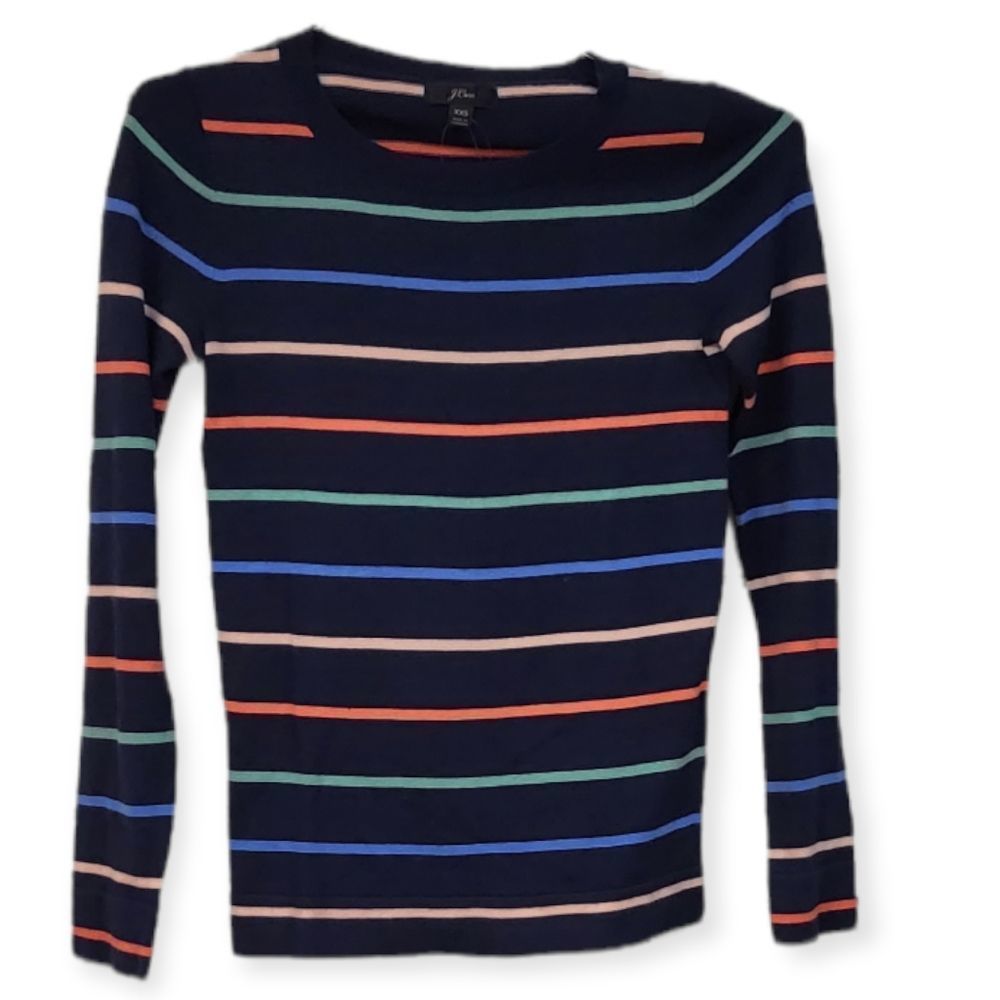J.‎ CREW NWT Navy Rainbow Striped Long-sleeved Tshirt XXS